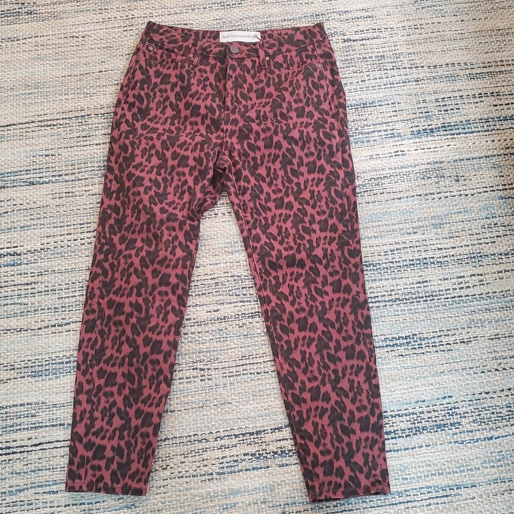 SOFT SURROUNDINGS Ultimate High Rise Leopard Skinny Jeans 8P Multicolor